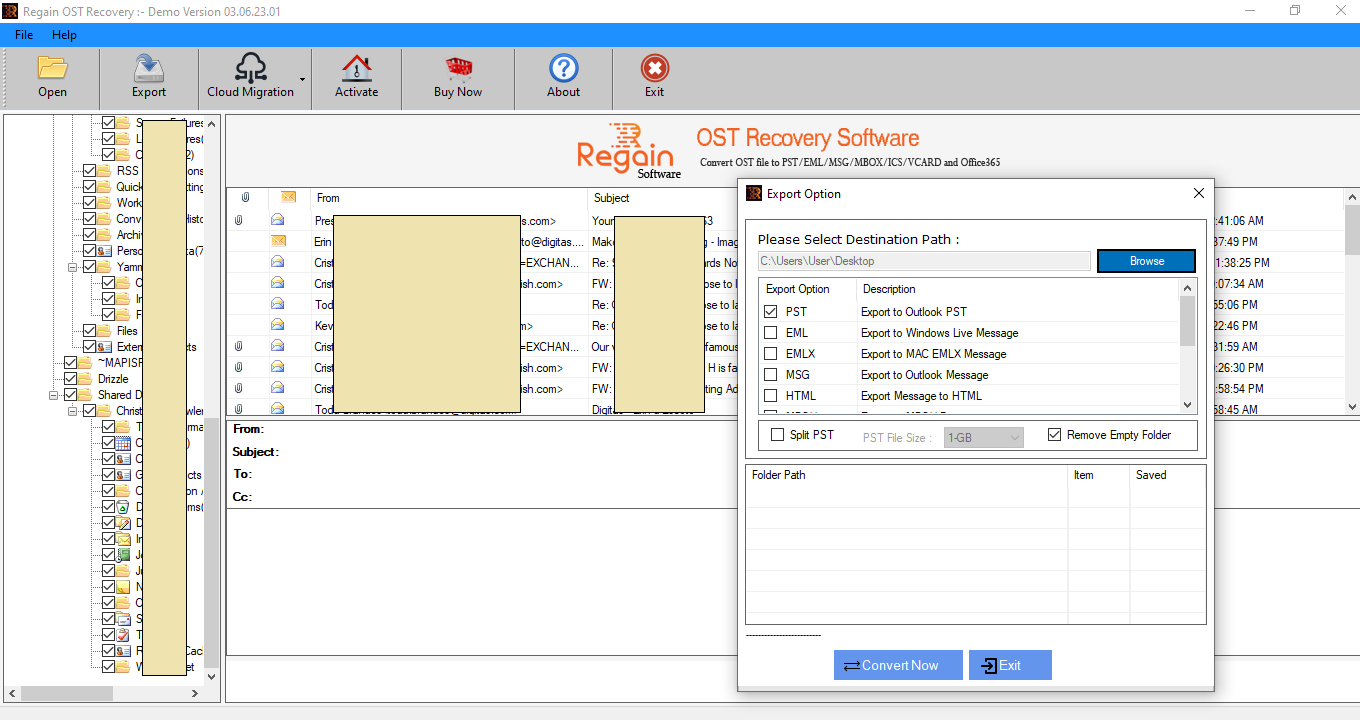 screenshot of Regain OST Recovery Tool